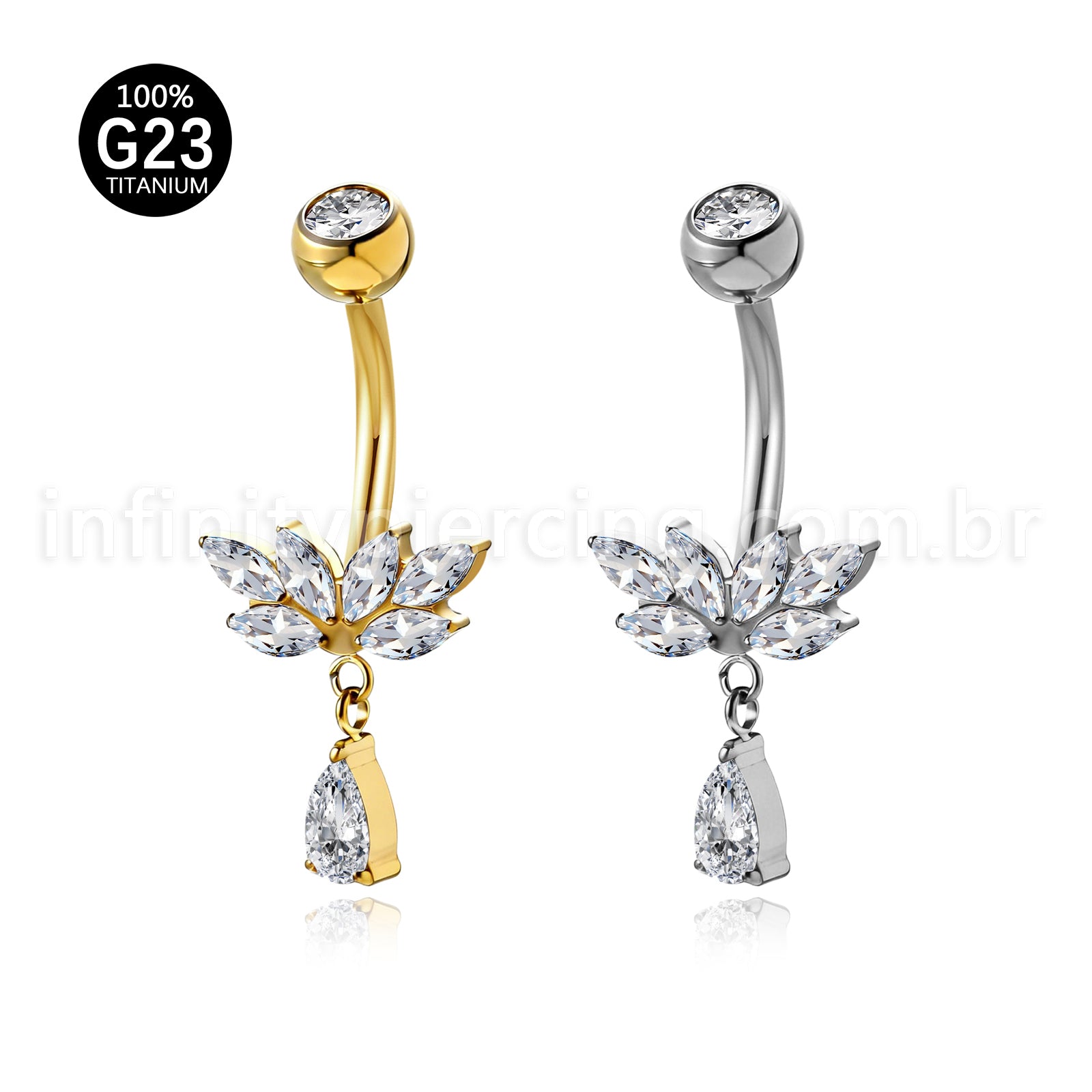 Piercing Banana Titânio Zircônia Cravejada Com Pingente